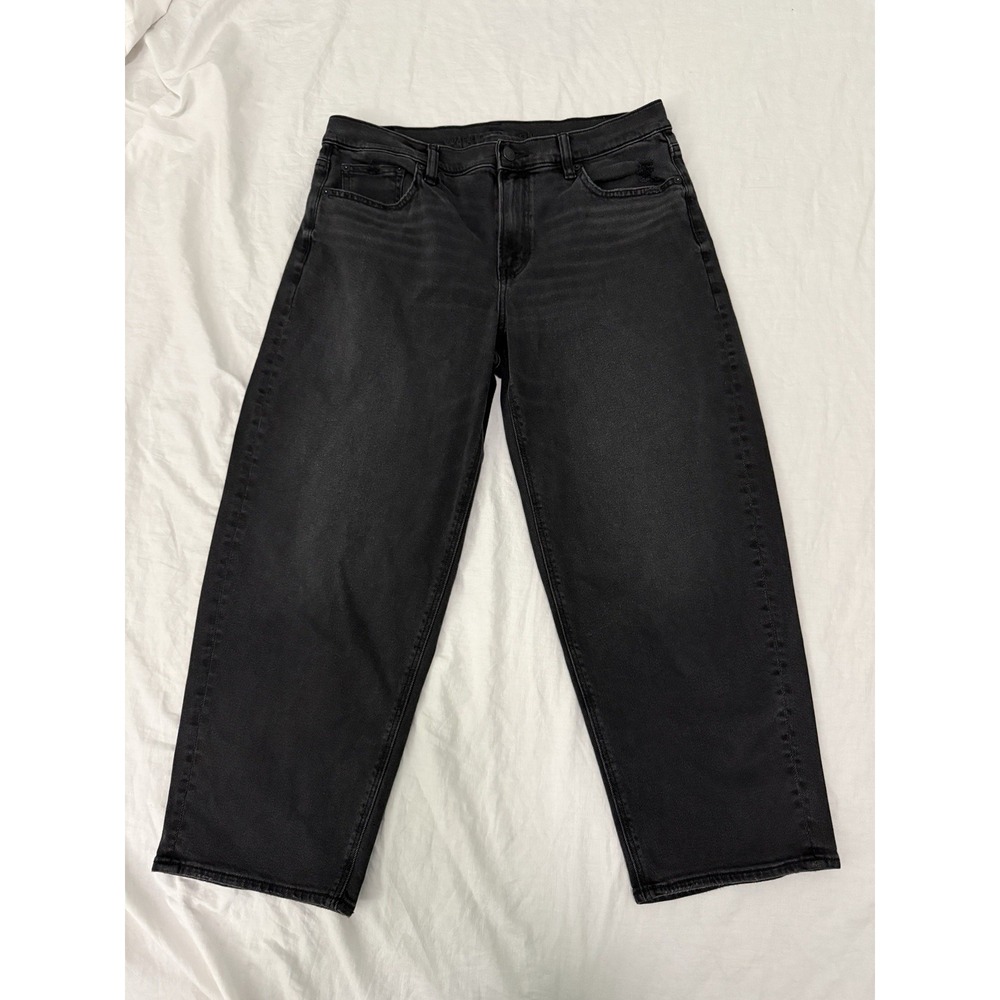 American Eagle Jeans Womens 10 Short Barrel Stretch Black Wash Denim Baggy 32x25
